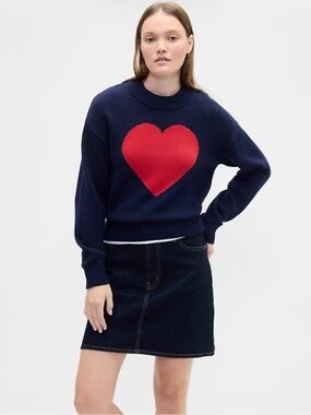 Gap Relaxed Crop Intarsia Heart Sweater NWT L Love Valentine’s day Romantic